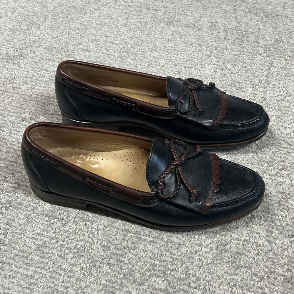 Allen Edmonds Woodstock Loafers Mens 10 C Black Leather Kiltie Woven Tie Moc Toe